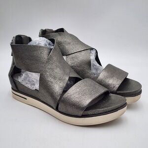 Eileen Fisher Sport Metallic Leather Platform Sandals Strappy Shoes‎ Ankle 8.5
